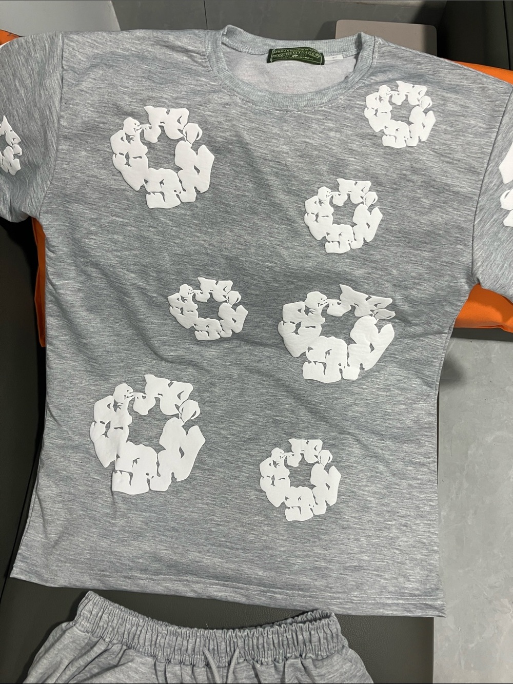 Gray Short Sleeve Tee with White Graphic Motif - Women's Casual Top - Picture 2 of 8
